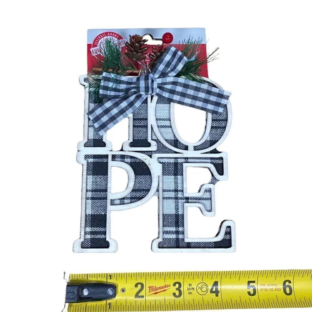 NWT Plaid Rustic Farmhouse Christmas Holiday Wood Framed Ornament Snow Hope Noel